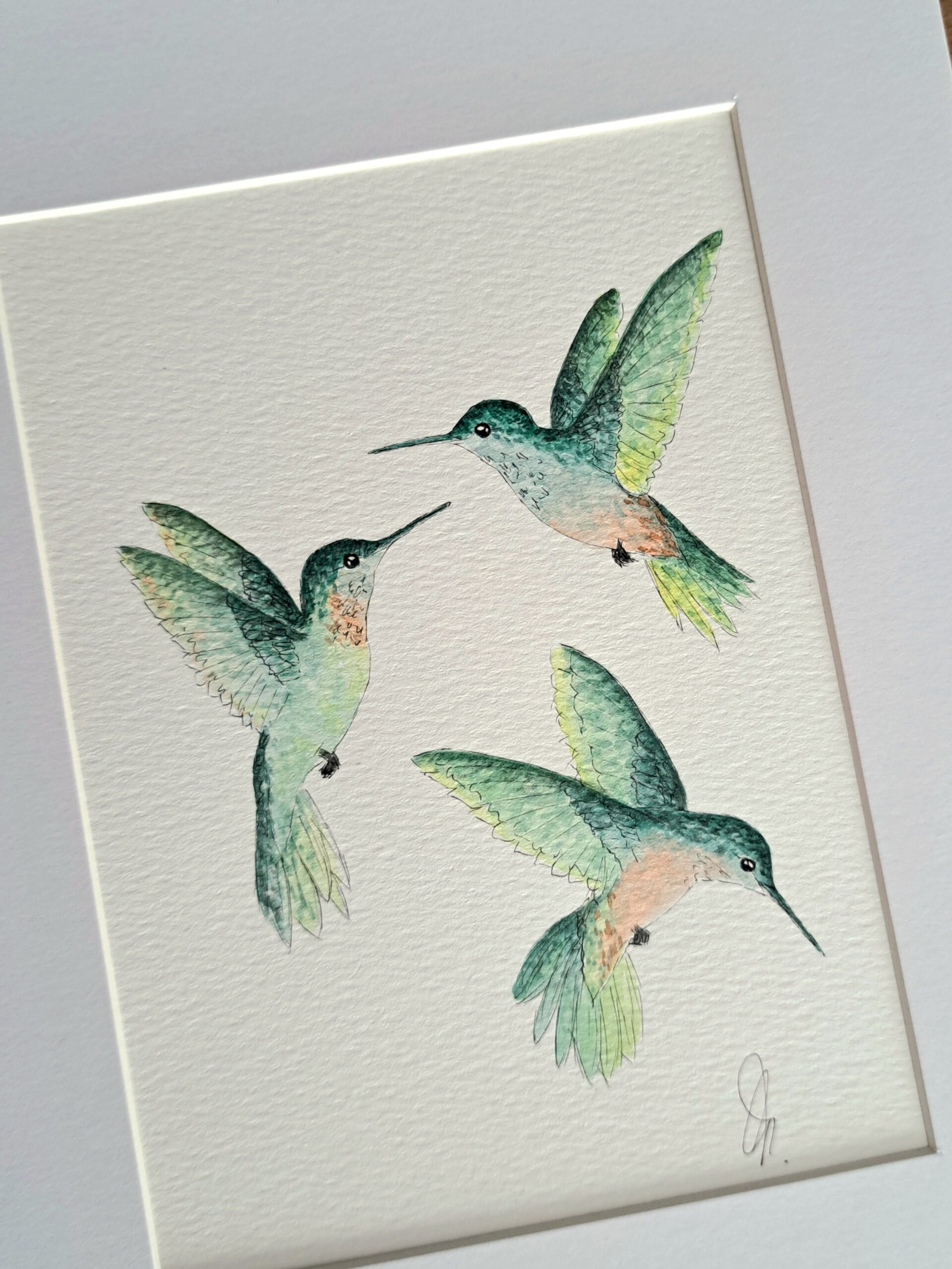 Aquarel drieluik schilderij kolibries - Afbeelding 4