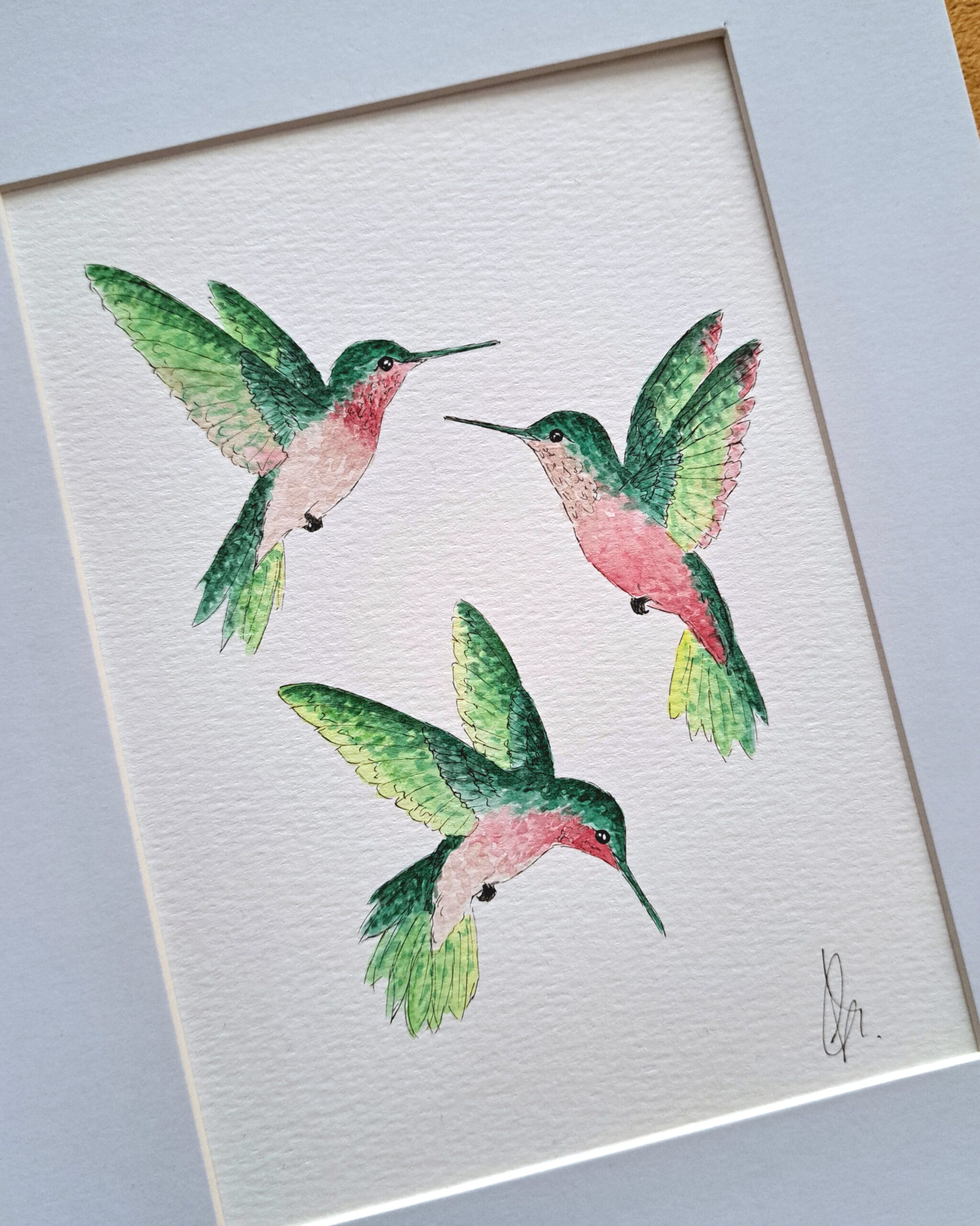 Aquarel drieluik schilderij kolibries - Afbeelding 3
