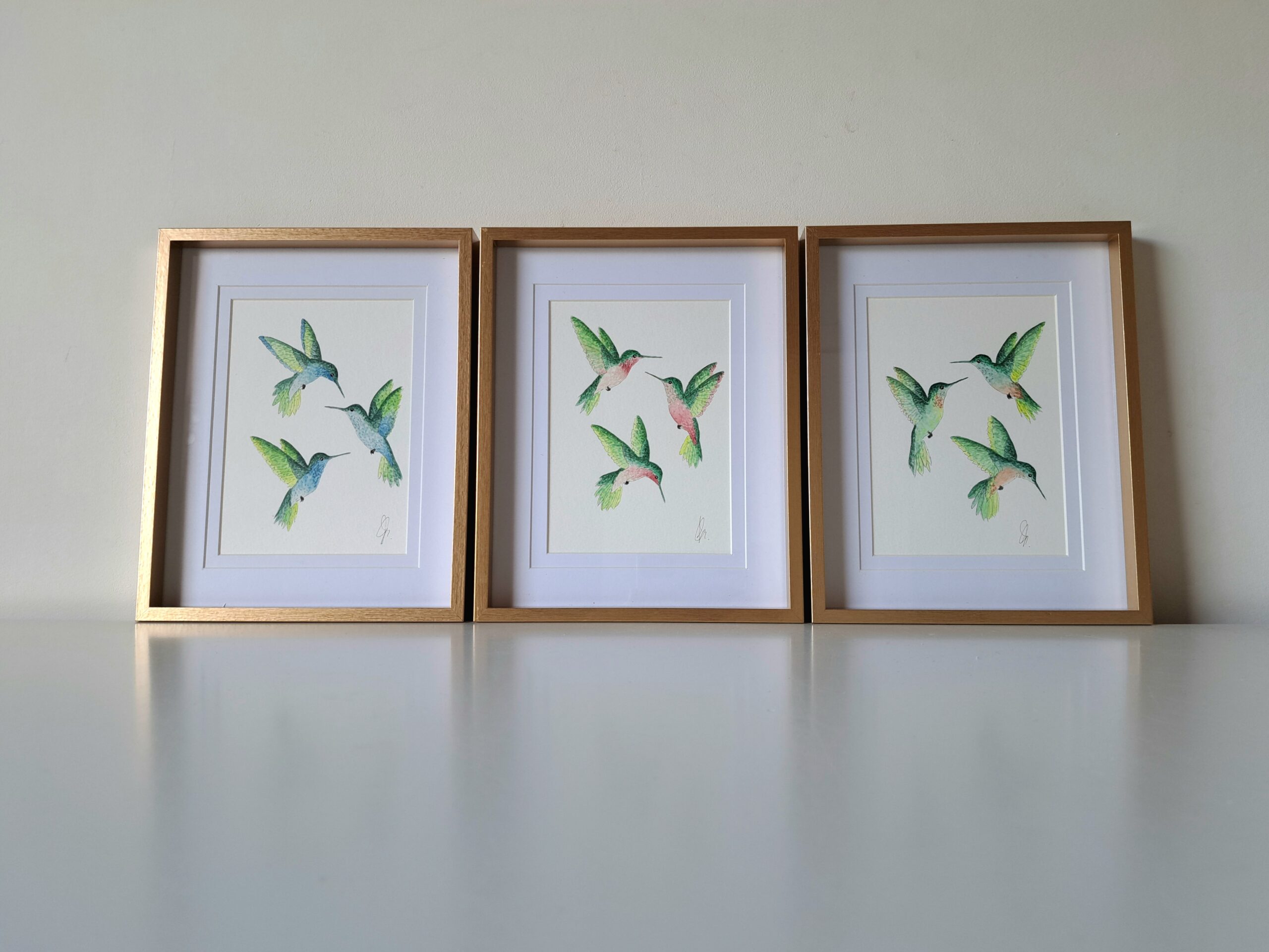 Aquarel drieluik schilderij kolibries - Afbeelding 2