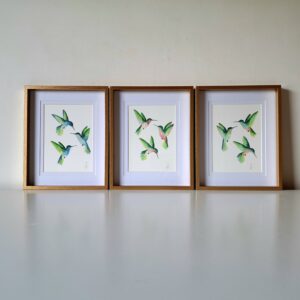 Aquarel schilderij drieluik kolibires