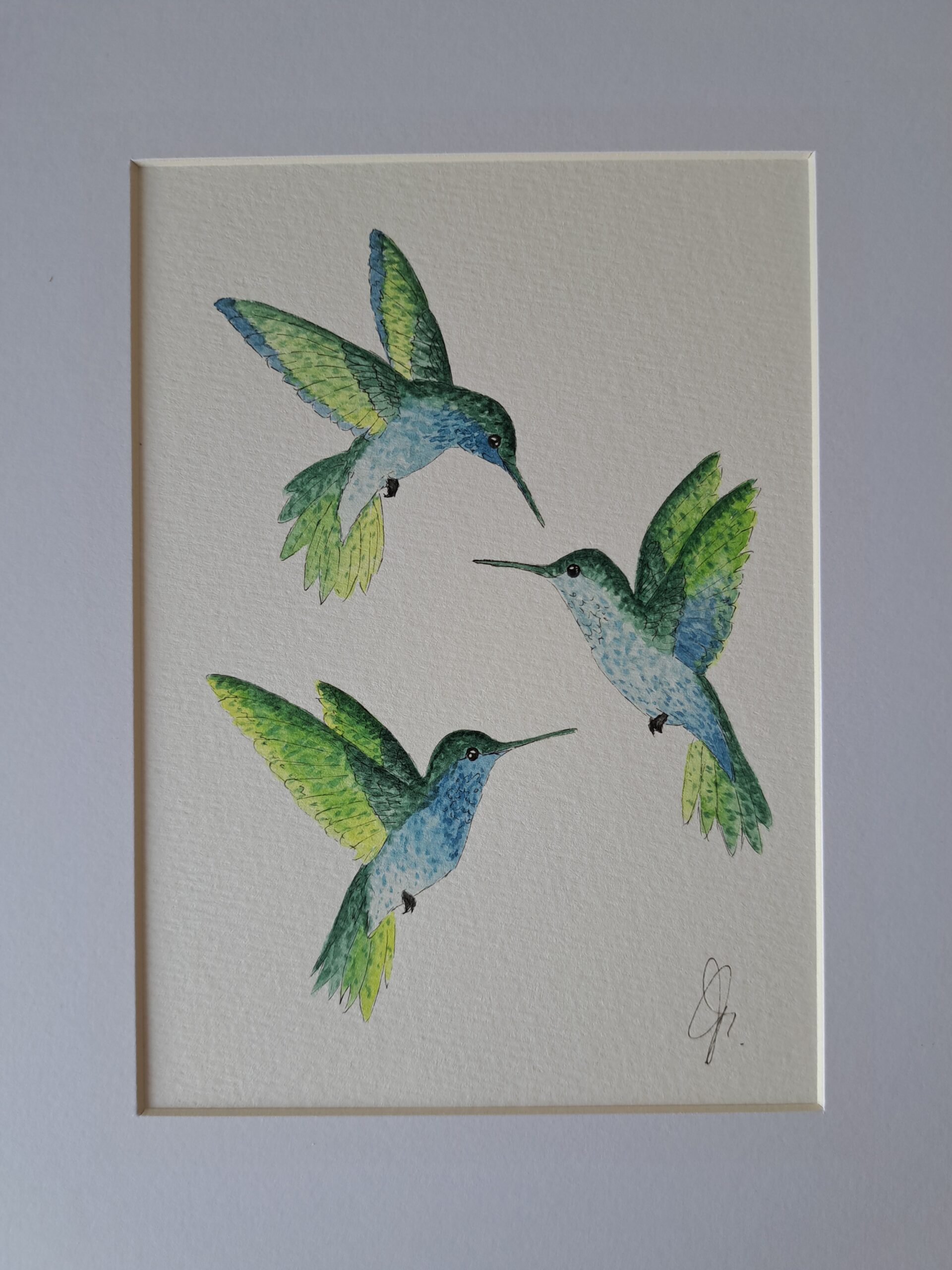 Aquarel drieluik schilderij kolibries - Afbeelding 5